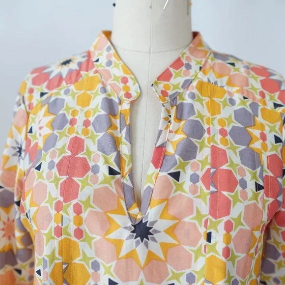 Ivy Jane Ditzy Floral Tunic Yellow Orange XS Flower Child Hippie Bohemian Retro - Picture 3 of 10